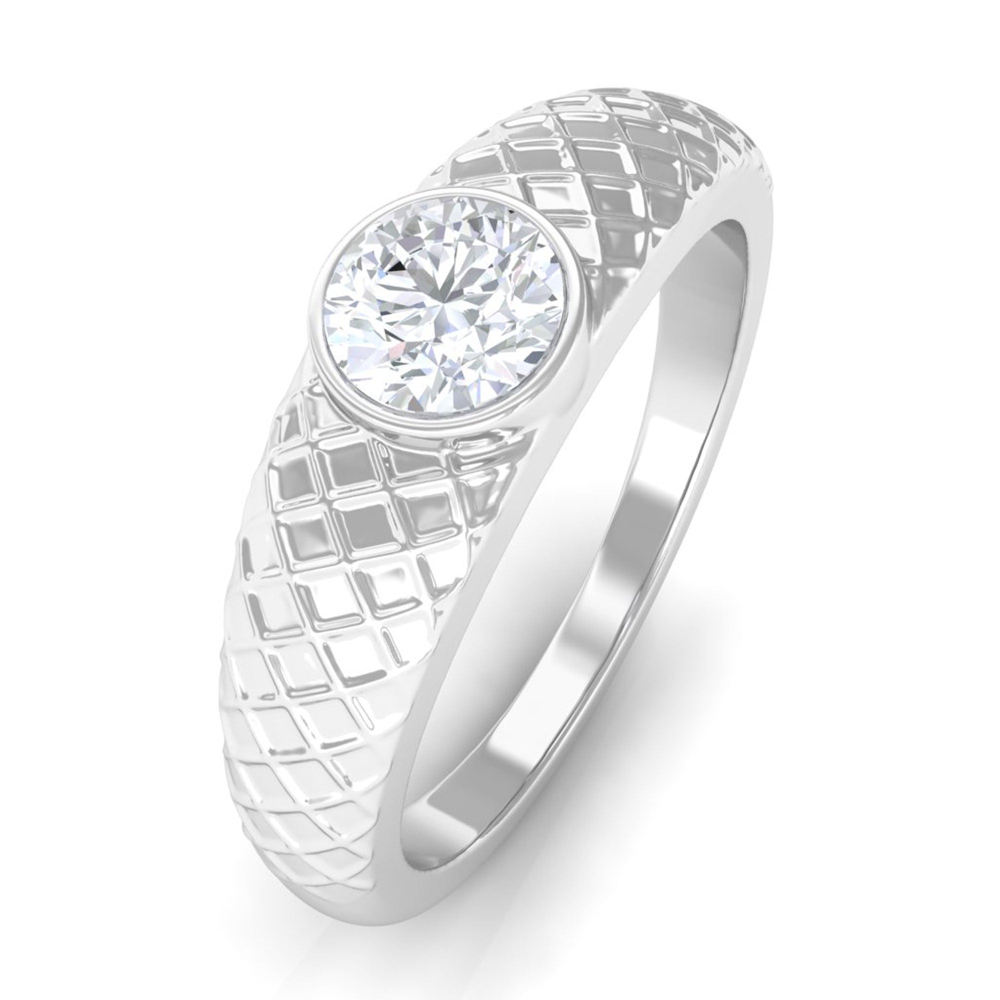 Sparkanite Jewels-Round Shape Certified Moissanite Textured Band Ring