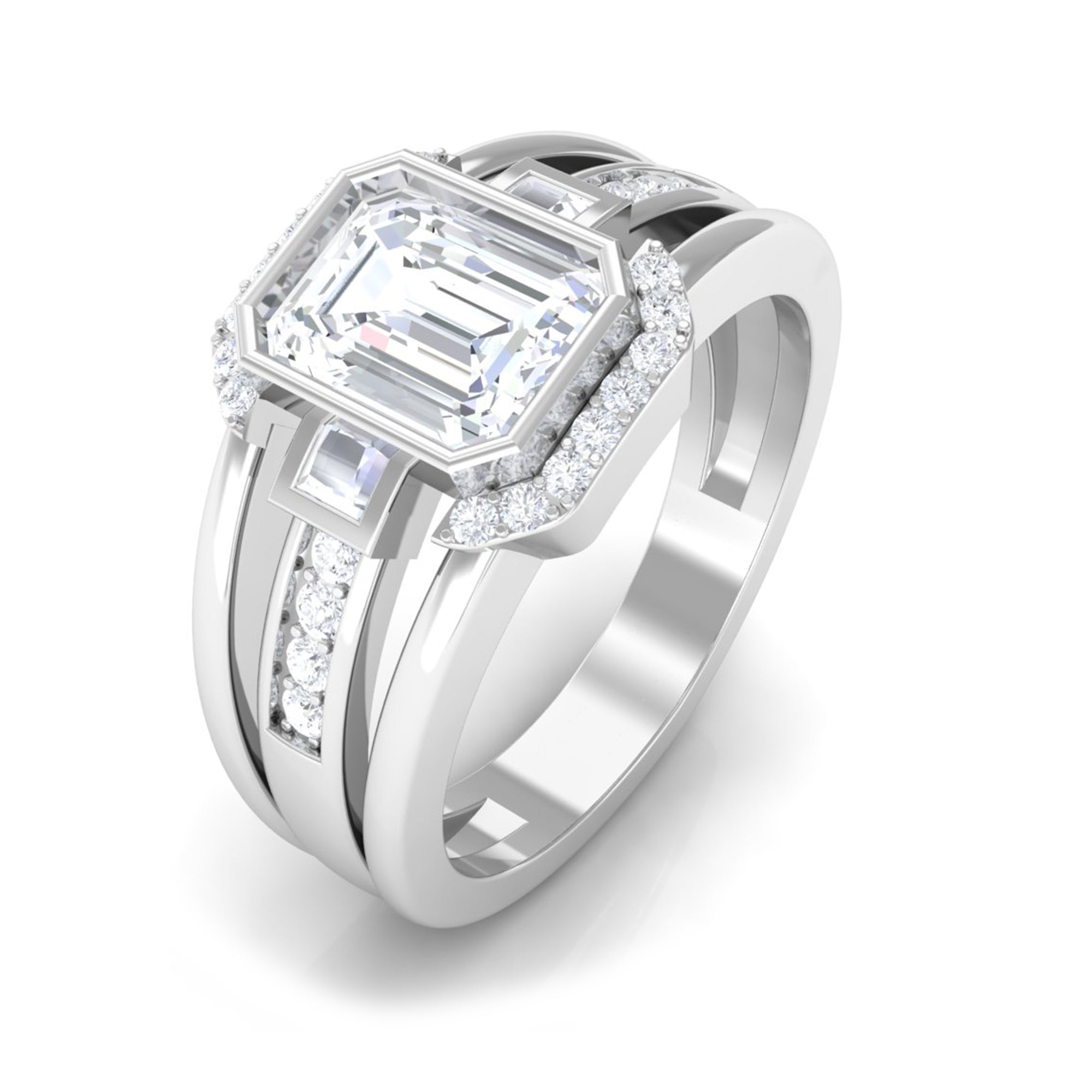 Sparkanite Jewels-Emerald Cut Moissanite Statement Engagement Ring for Men