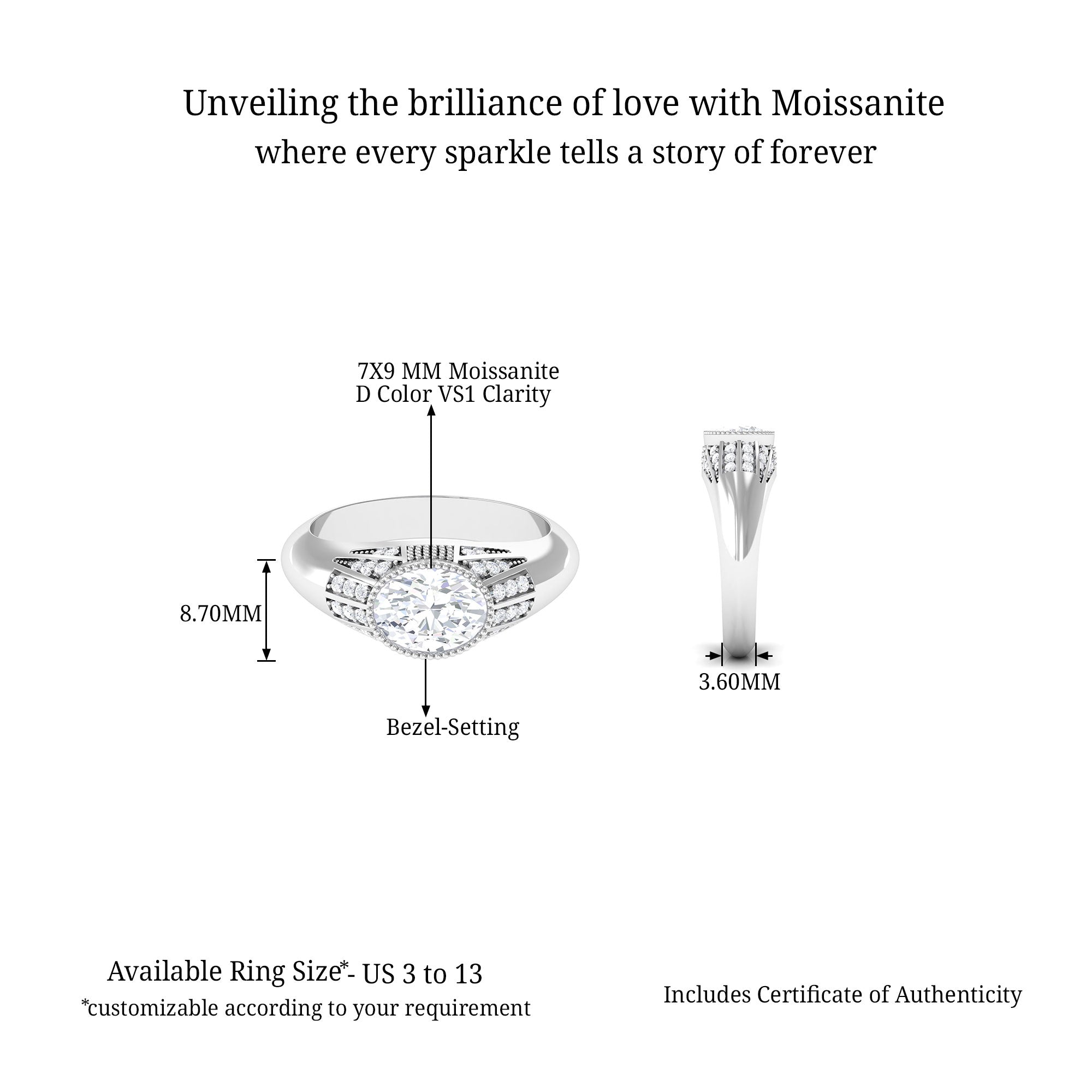 Oval Moissanite Solitaire Engagement Ring D-VS1 - Sparkanite Jewels