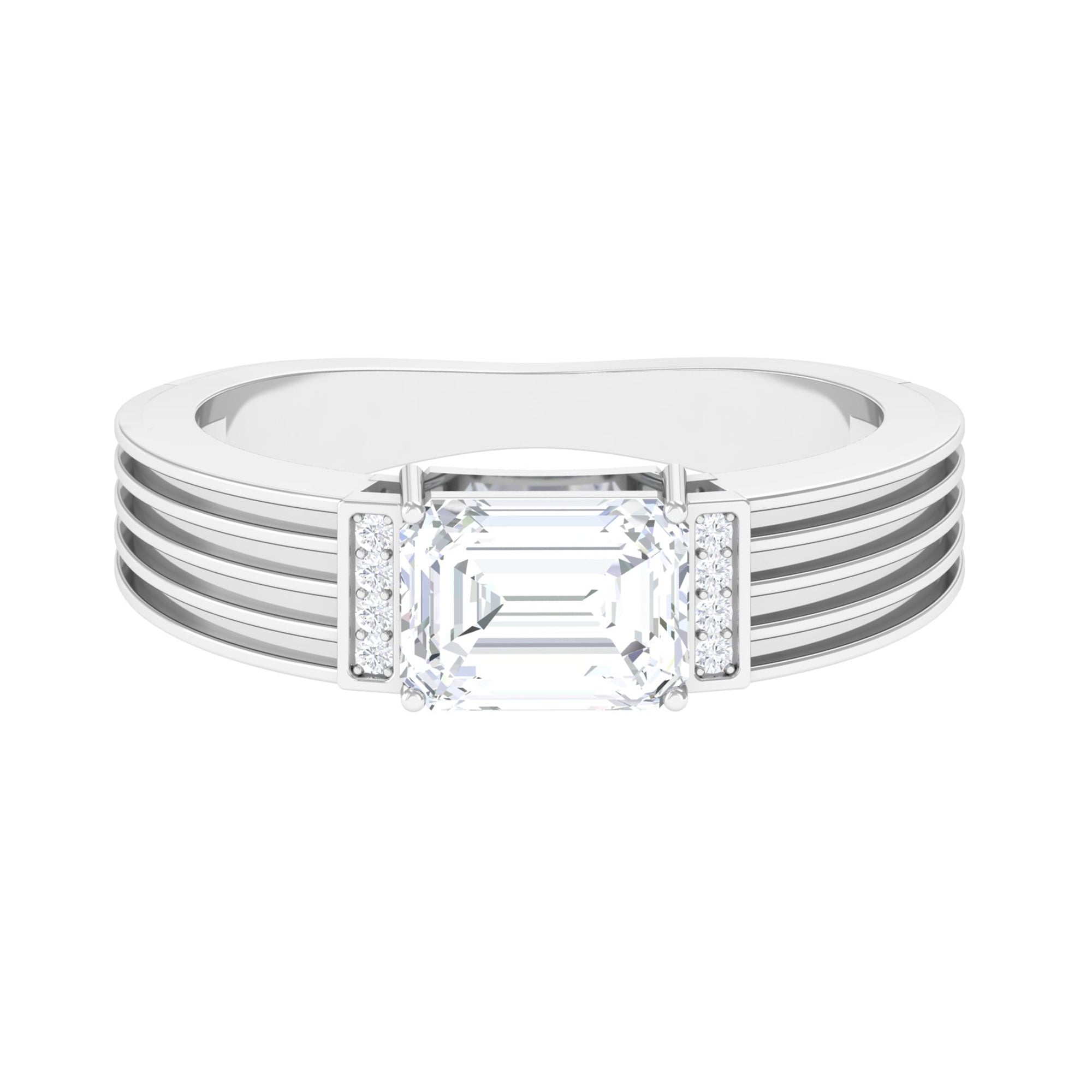 Emerald Cut Moissanite Statement Ring for Men D-VS1 - Sparkanite Jewels