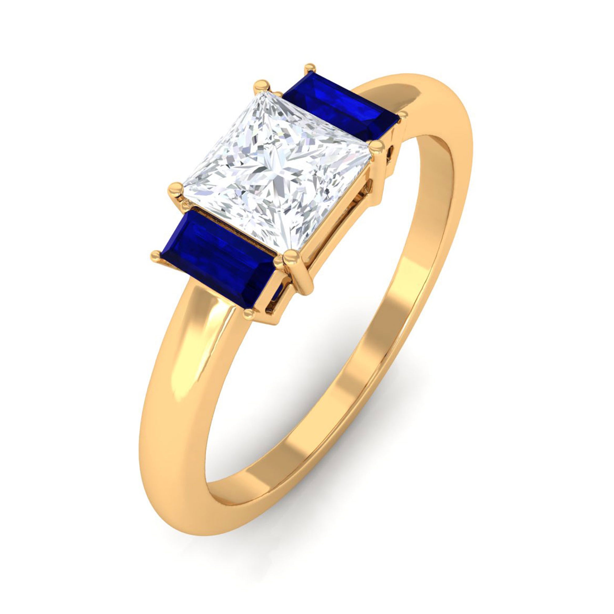 Princess cut Moissanite Solitaire Promise Ring with Blue Sapphire D-VS1 - Sparkanite Jewels