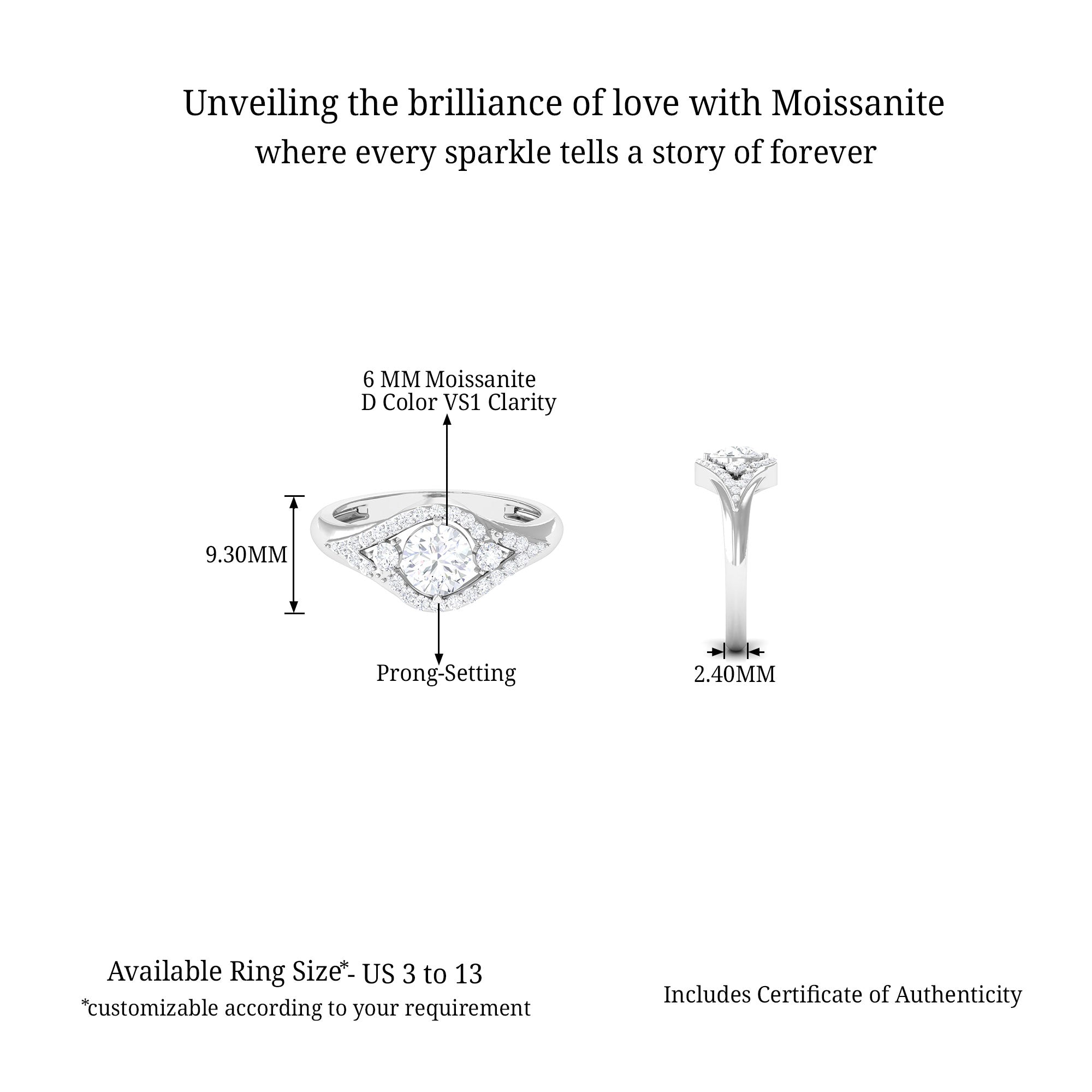 Classic Round Shape Moissanite Engagement Ring D-VS1 6 MM - Sparkanite Jewels