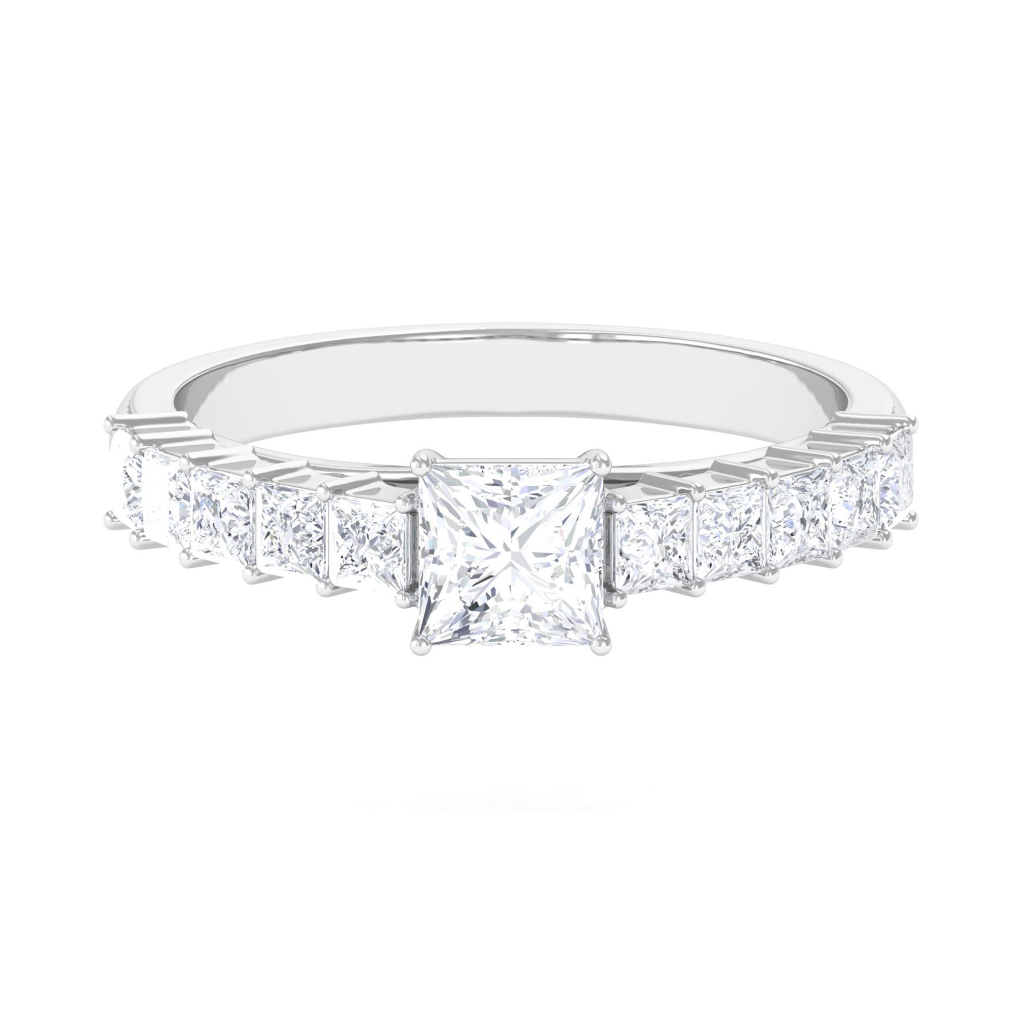 Sparkanite Jewels-Classic Princess Cut Moissanite Engagement Ring with Side Stones