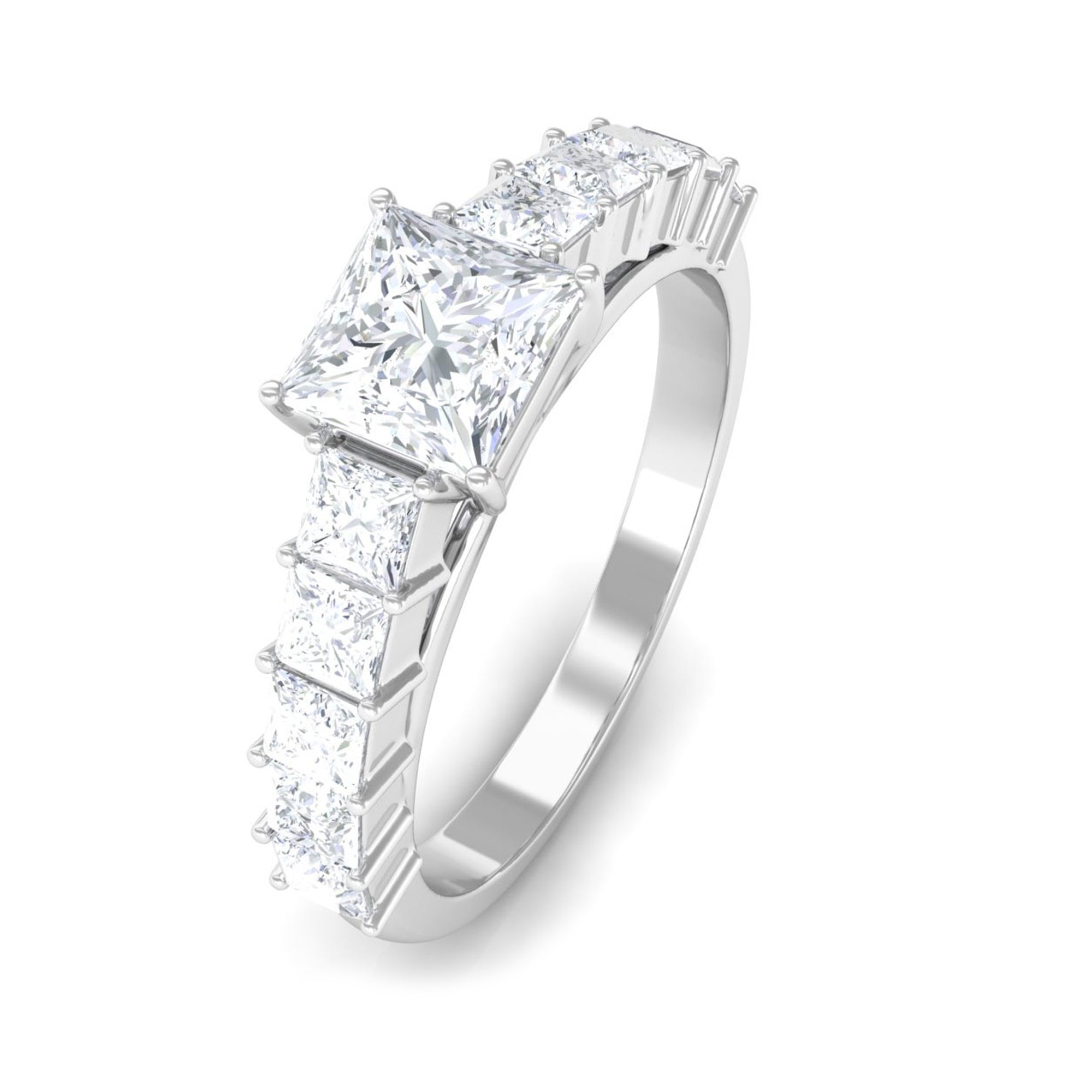 Classic Princess Cut Moissanite Engagement Ring with Side Stones D-VS1 - Sparkanite Jewels