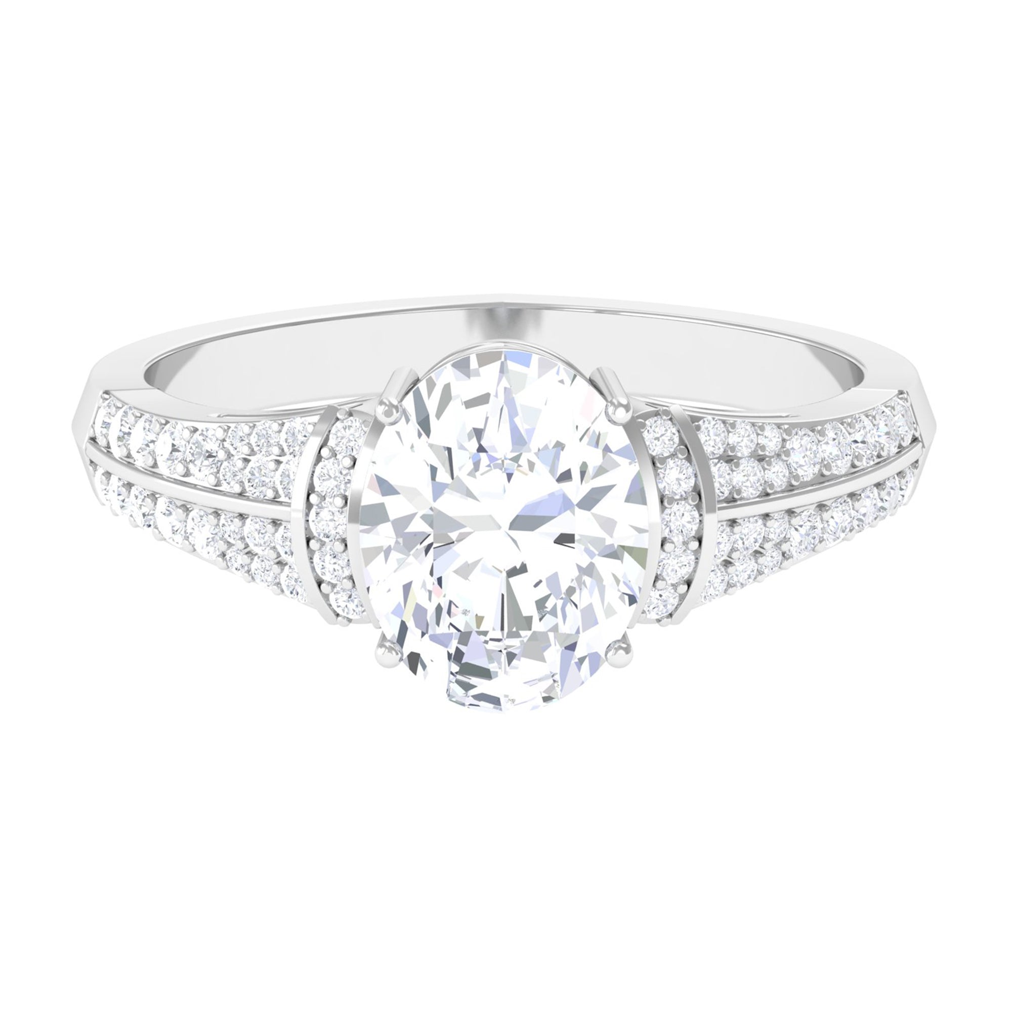 Sparkanite Jewels-Oval Shape Moissanite Solitaire Engagement Ring with Side Stones