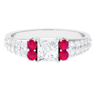 Sparkanite Jewels-Princess Cut Moissanite Engagement Ring with Ruby