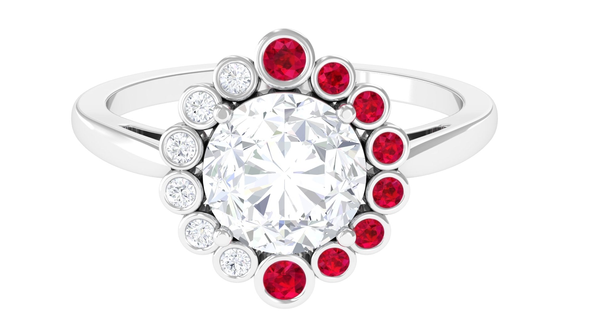 Sparkanite Jewels-Moissanite Cocktail Halo Ring with Lab Created Ruby