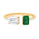 Octagon Cut Moissanite and Lab Emerald Toi Et Moi Silver Ring D-VS1 - Sparkanite Jewels