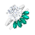 Round Moissanite Solitaire Ring Set with Emerald D-VS1 8 MM - Sparkanite Jewels