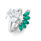 Round Moissanite Solitaire Ring Set with Emerald D-VS1 8 MM - Sparkanite Jewels