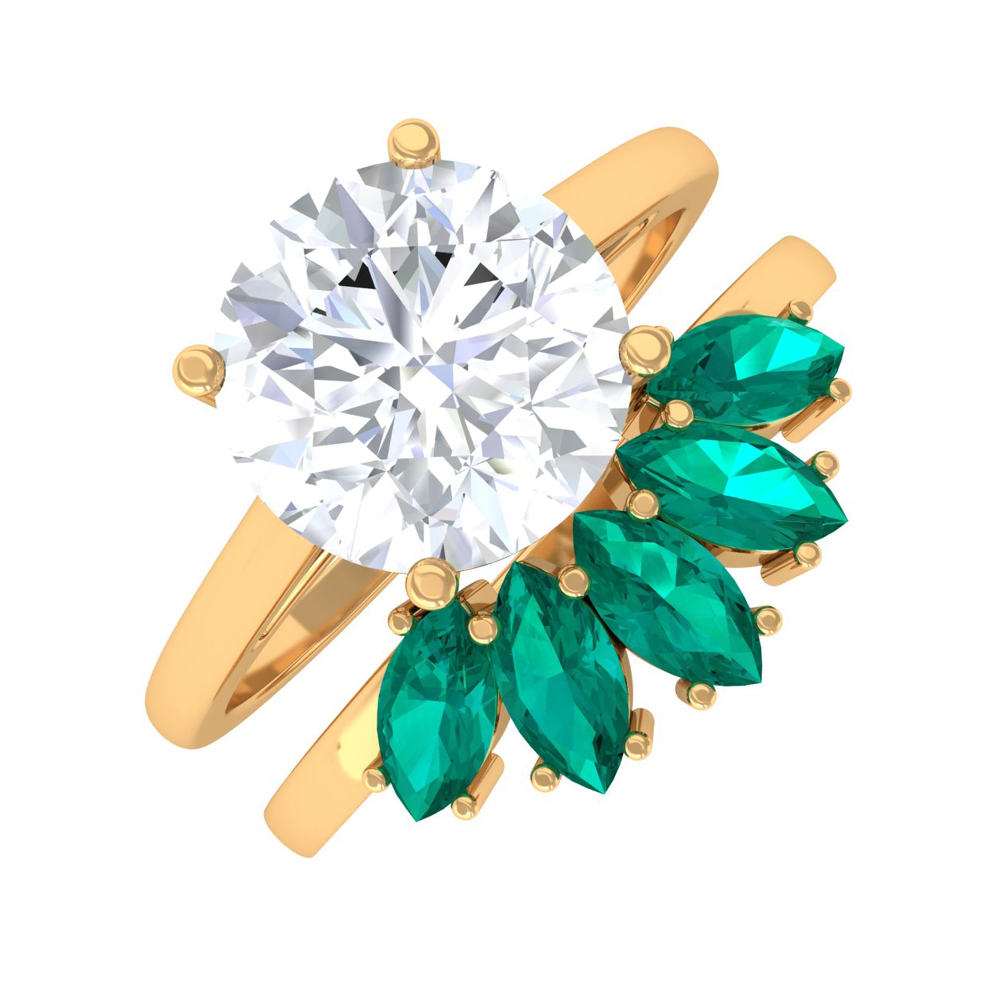 Round Moissanite Solitaire Ring Set with Emerald D-VS1 8 MM - Sparkanite Jewels