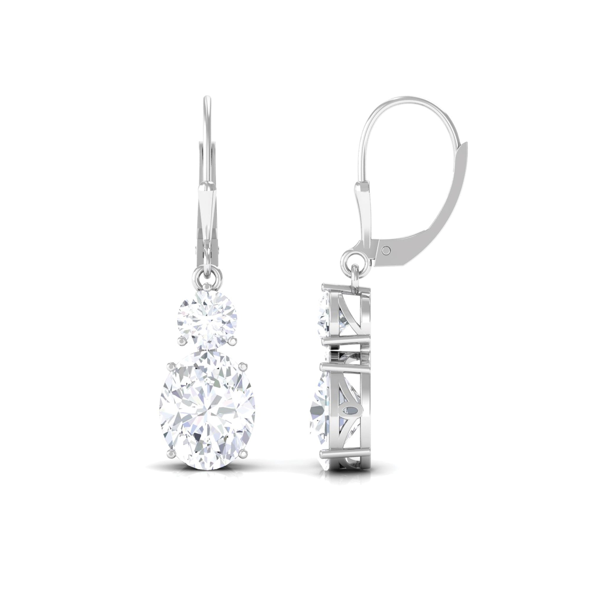 Oval Shape Moissanite Drop Earrings with Lever Back D-VS1 - Sparkanite Jewels