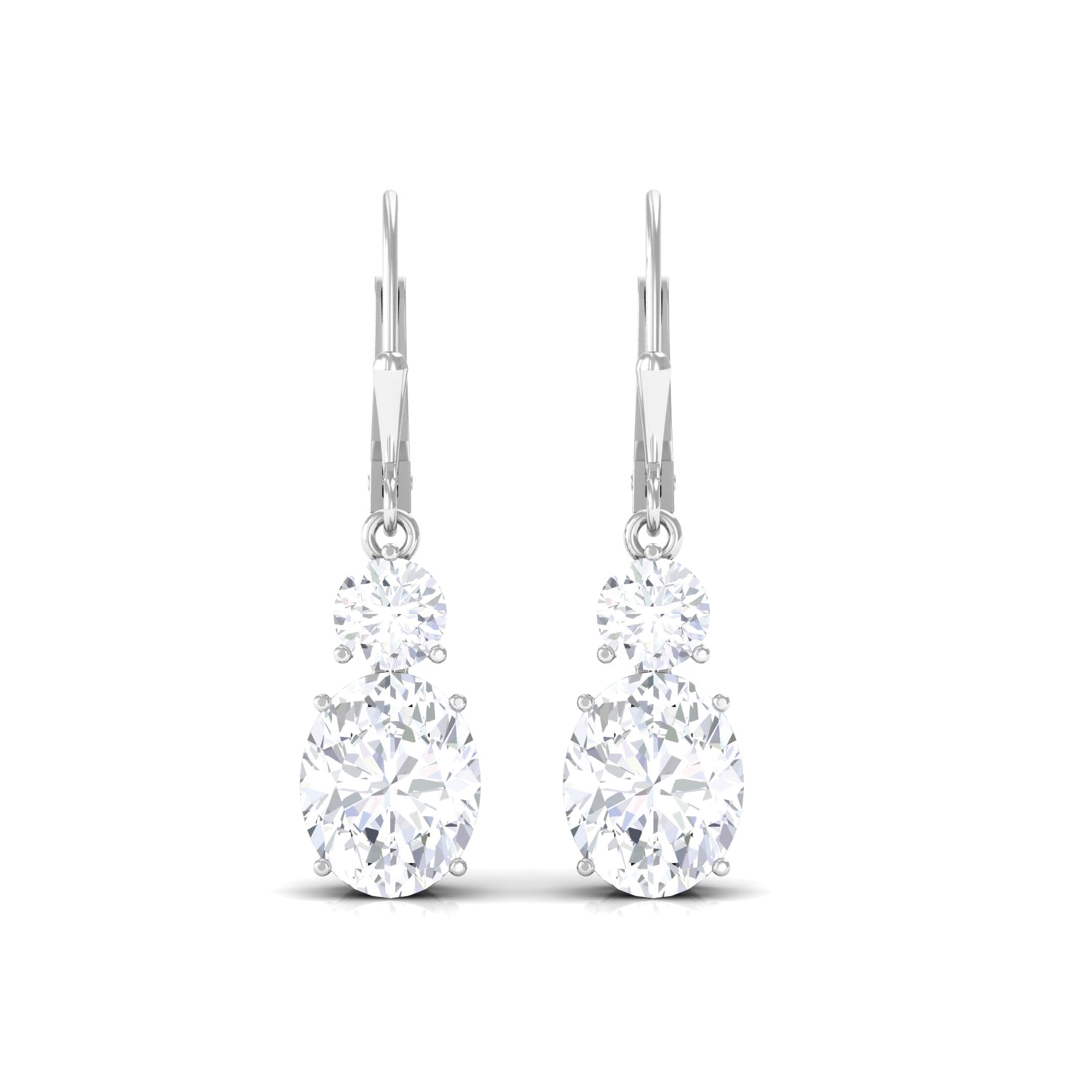 Oval Shape Moissanite Drop Earrings with Lever Back D-VS1 - Sparkanite Jewels