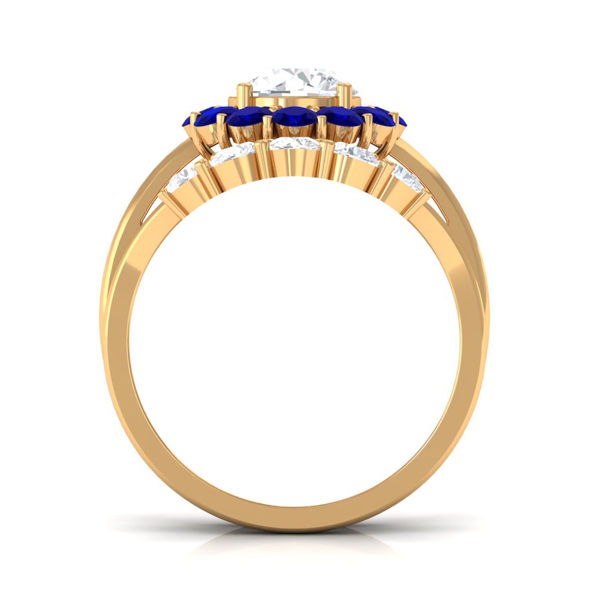 Designer Moissanite Bridal Ring Set with Blue Sapphire Halo D-VS1 - Sparkanite Jewels